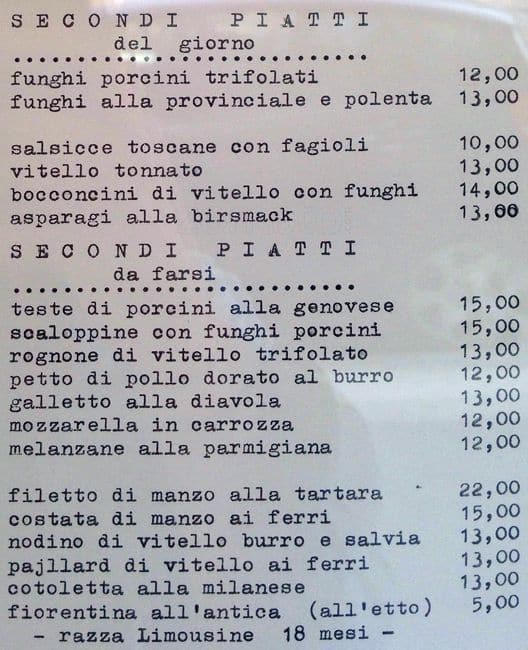 Menu di Da Angelo 1969 - Ristorante Toscano - Miglior Fiorentina di Milano 