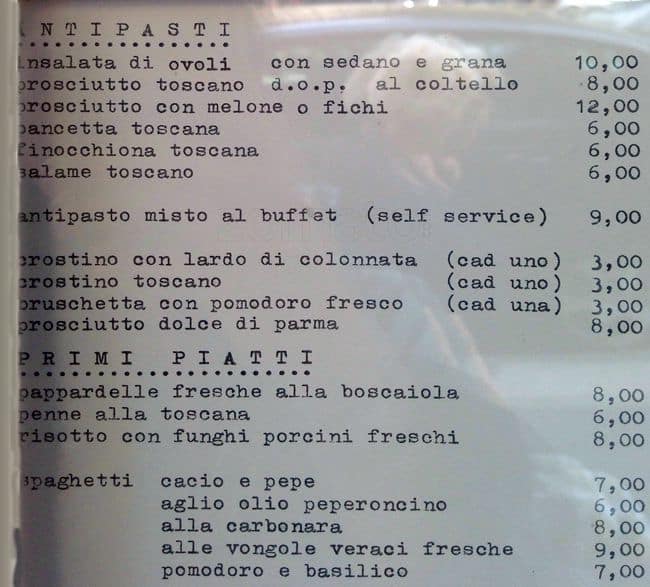 Menu di Da Angelo 1969 - Ristorante Toscano - Miglior Fiorentina di Milano 