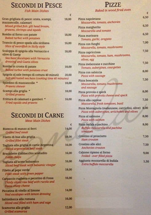 Menu di Ristorante La Montagnola 