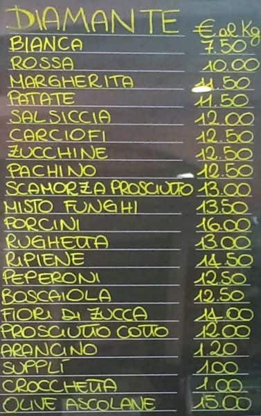 Menu di Pizzeria Diamante 