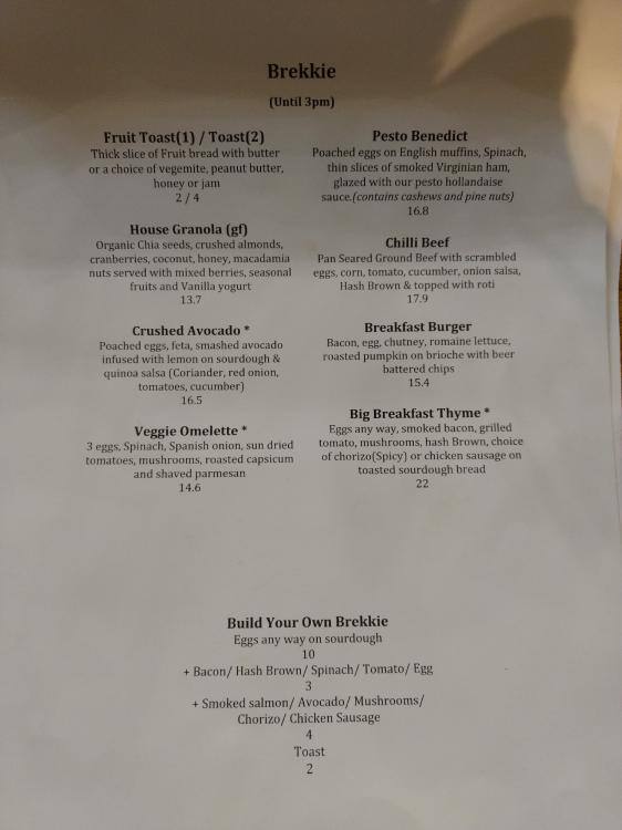 Cafe Thyme Menu, Menu untuk Cafe Thyme, Airport West, Melbourne