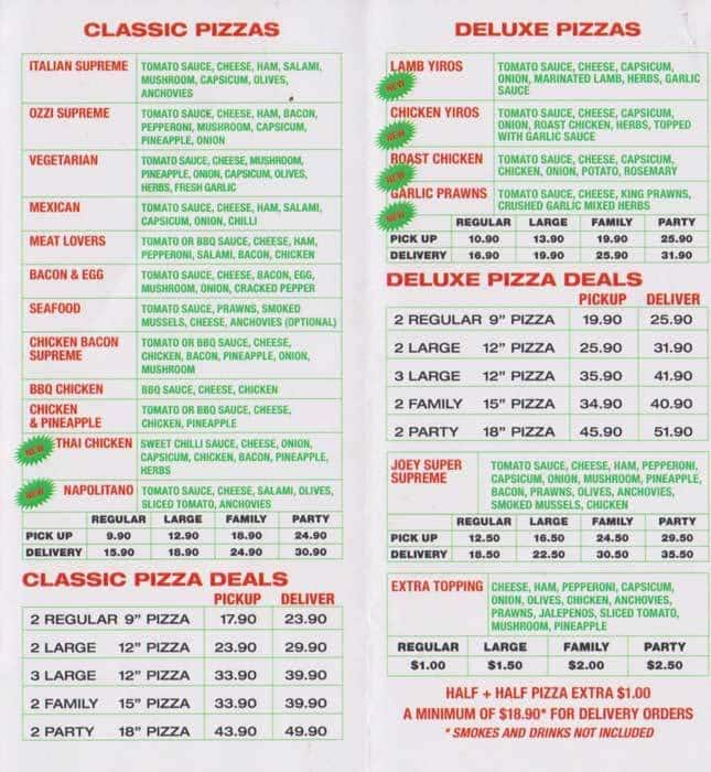 Little Joey's Pizza menu, Menu restauracji Little Joey's Pizza