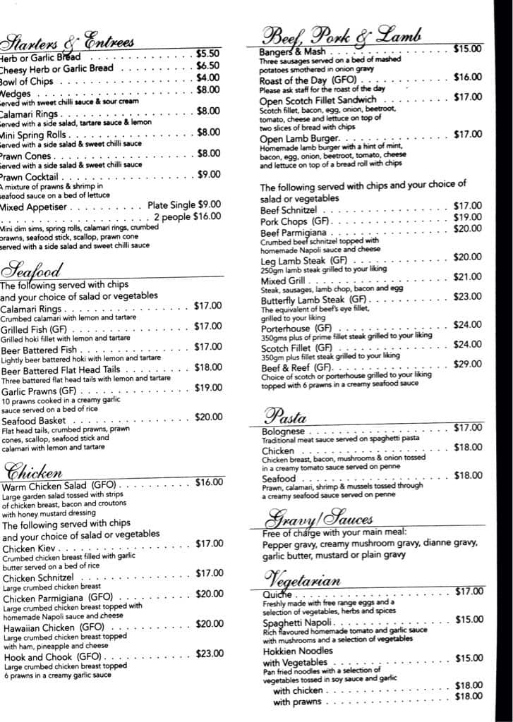 Menu at Thoona Pub, Thoona