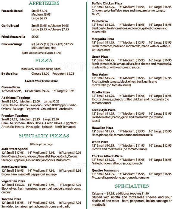 46th St New York Style Pizzeria Menu