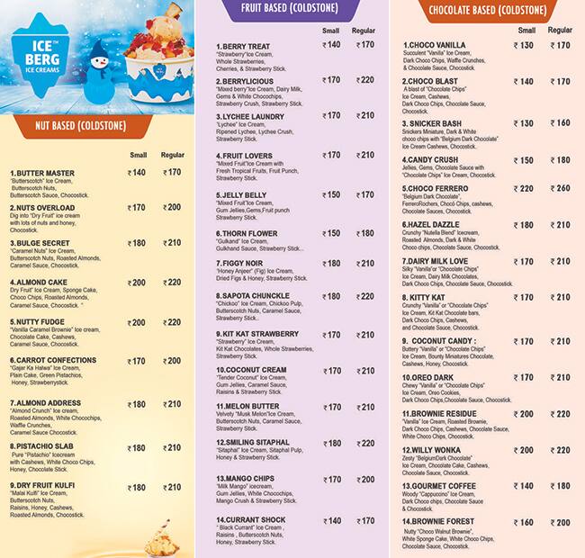 Iceberg Organic Icecreams Menu