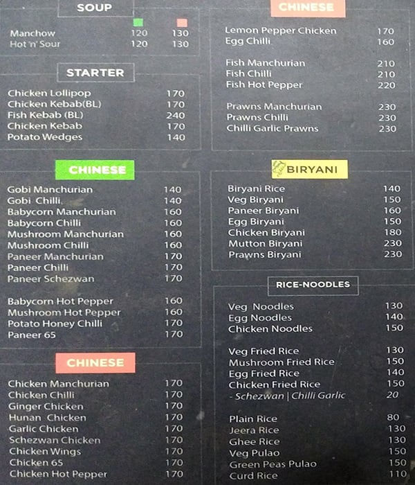 Menu of Mustard Food Court, HSR, Bangalore