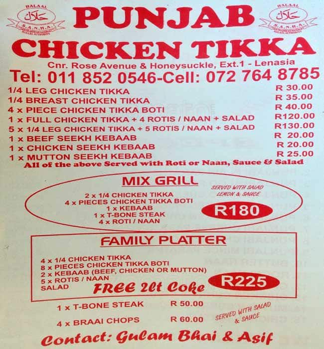 Punjab Chicken Tikka Menu, Menu for Punjab Chicken Tikka, Lenasia, Soweto Zomato SA