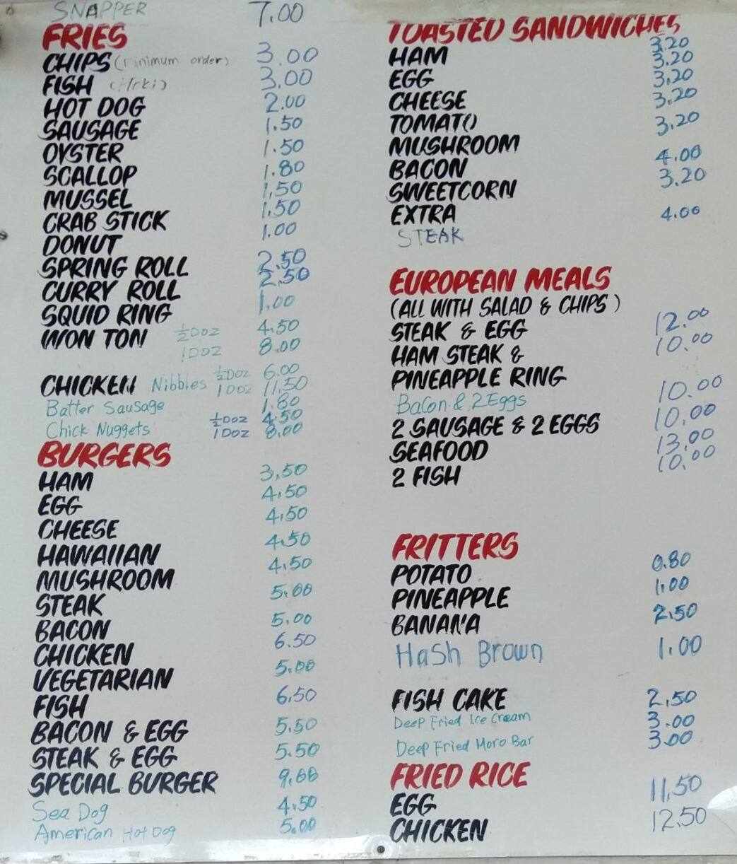 clarks beach takeaways menu