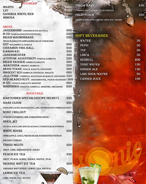 Sonic Goa menu