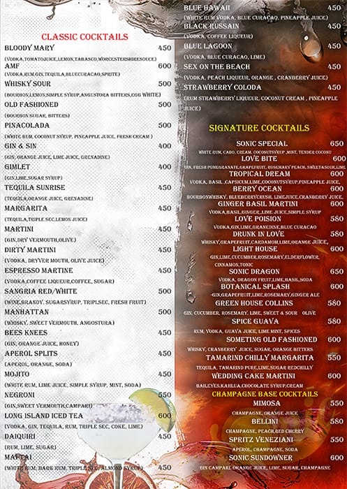 Sonic Goa menu