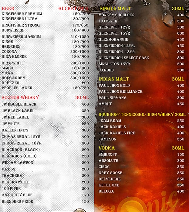 Sonic Goa menu