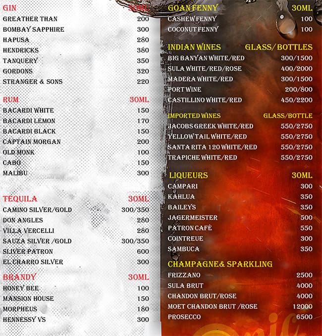 Sonic Goa menu