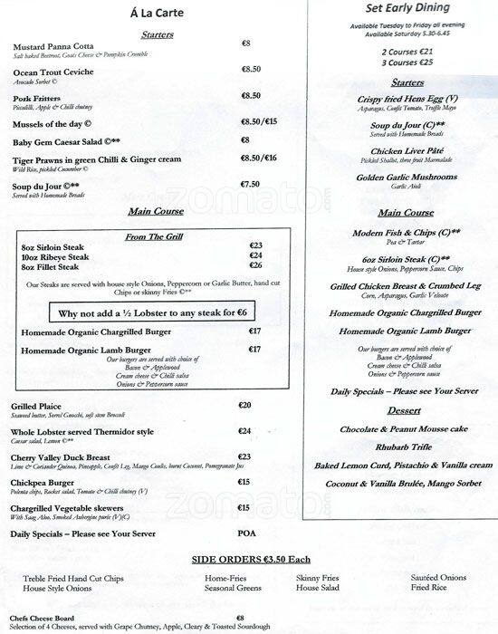 Greens Restaurant Menu Menu For Greens Restaurant Leopardstown Dublin