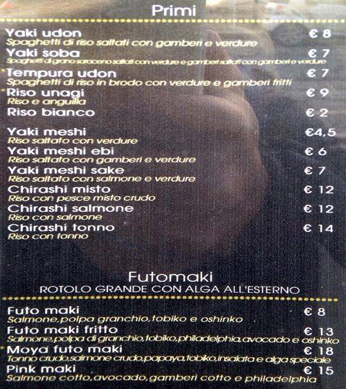 Menu di Moya Restaurant Japanese 