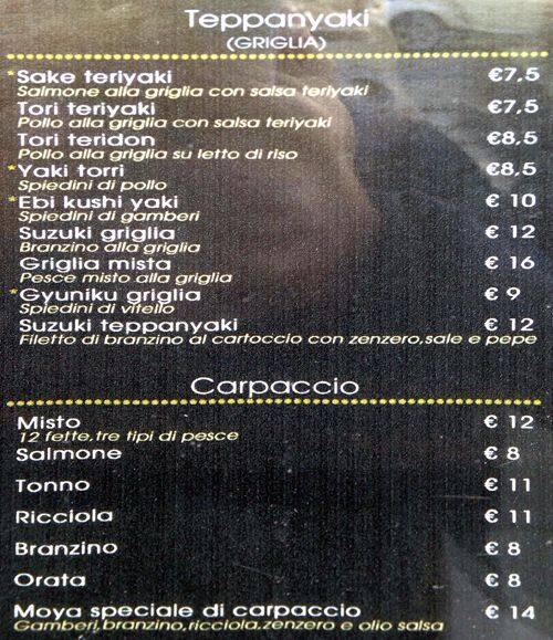 Menu di Moya Restaurant Japanese 