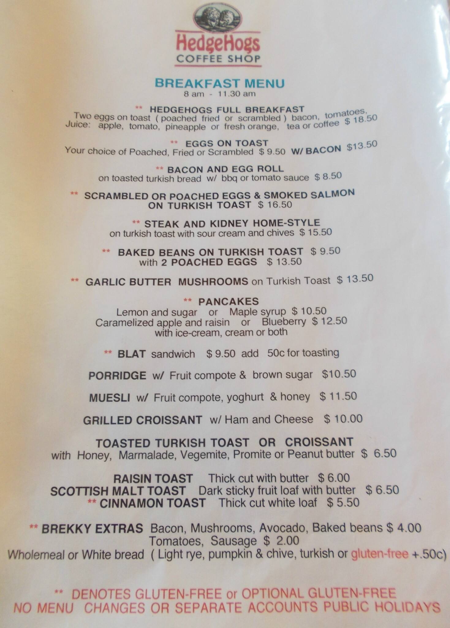 HedgeHogs Menu, Menu for HedgeHogs, Berry, Berry Urbanspoon/Zomato