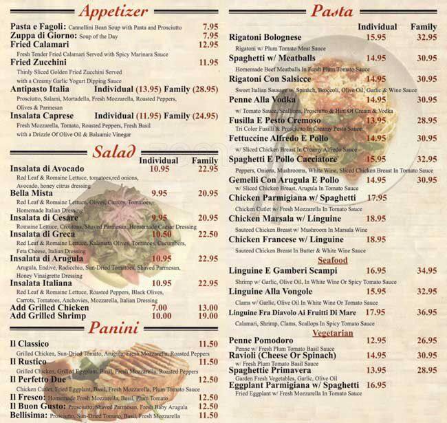 Bella Vita Menu Menu Restauracji Bella Vita Gramercy New York City 