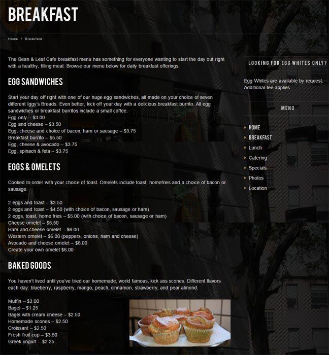 Bean and Leaf Café Menu Urbanspoon/Zomato