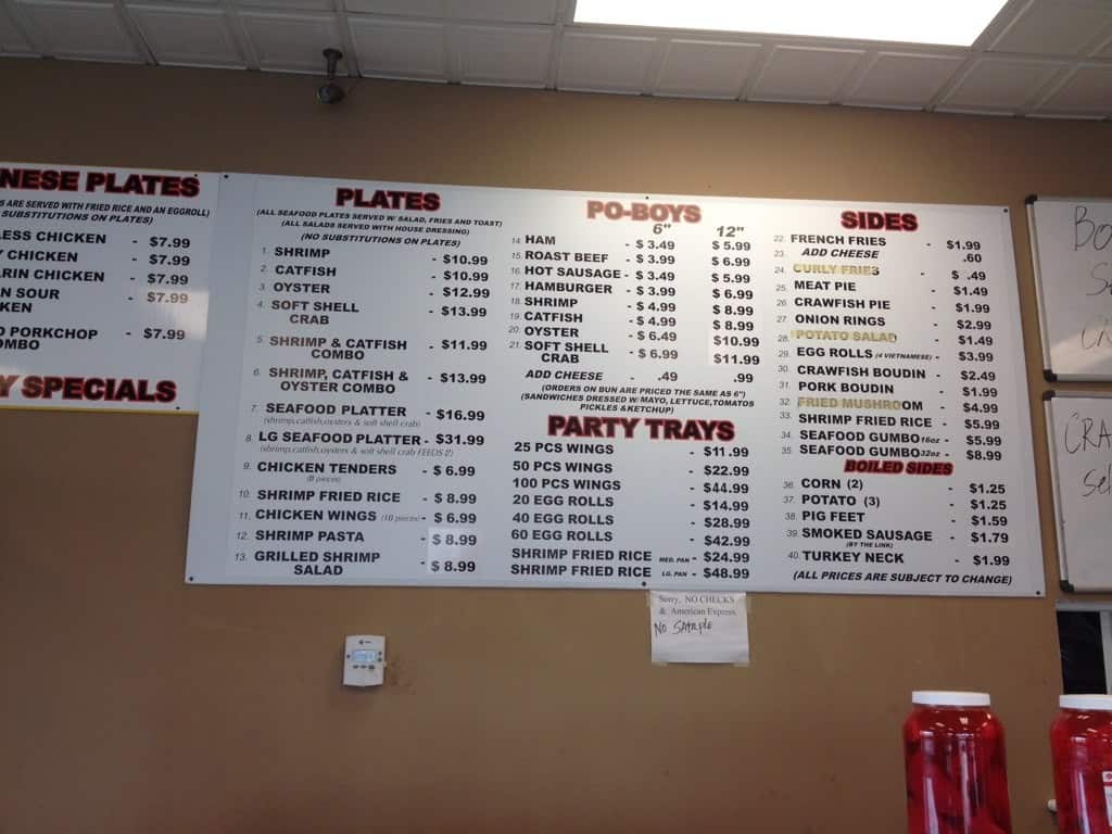 Westwego Seafood menu, Menu restauracji Westwego Seafood, Marrero, New