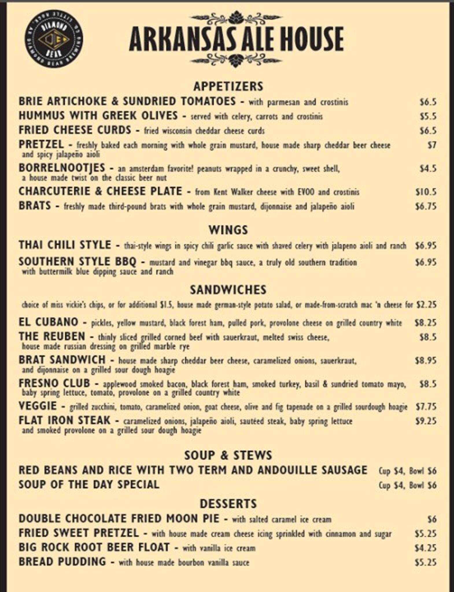 Diamond Bear Brewing Company Menu