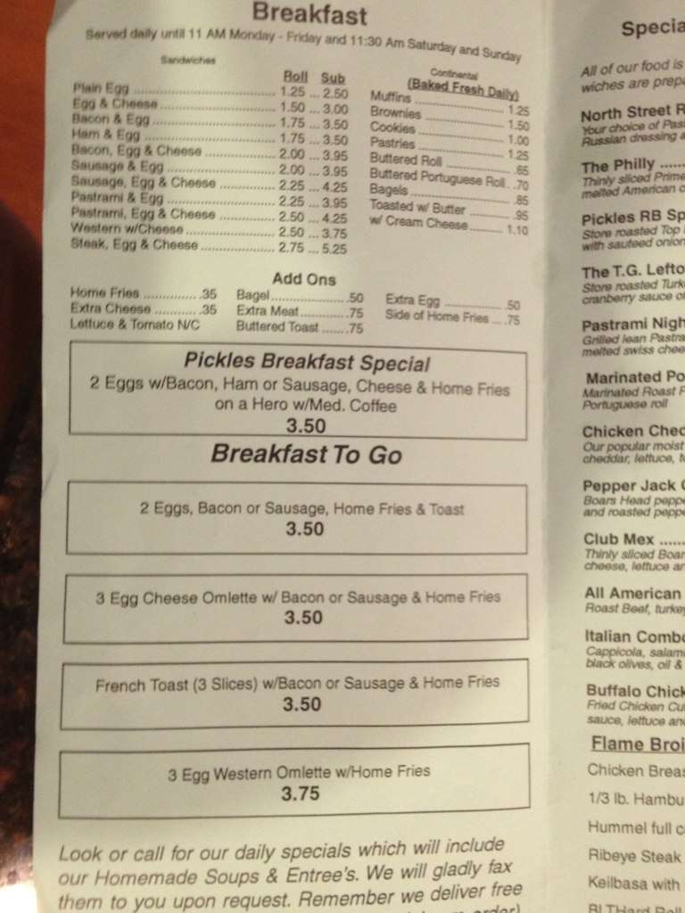 Pickles Country Store & Deli Menu Urbanspoon/Zomato