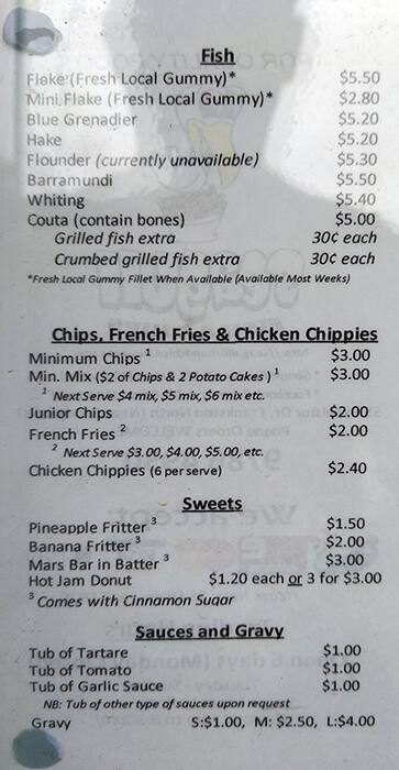 Menu at Seagull Fish &amp; Chip fast food, Frankston North