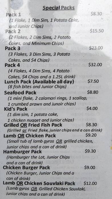 Menu at Seagull Fish & Chip fast food, Frankston North