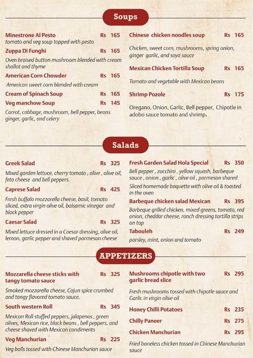 Hola Restaurante menu