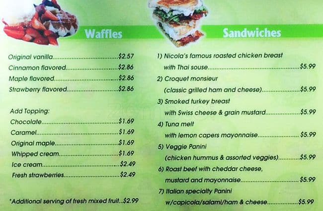 Nicola's Cafe menu