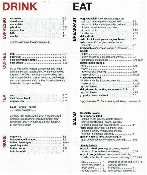 Farley's Menu, Menu for Farley's, Emeryville, Emeryville Urbanspoon
