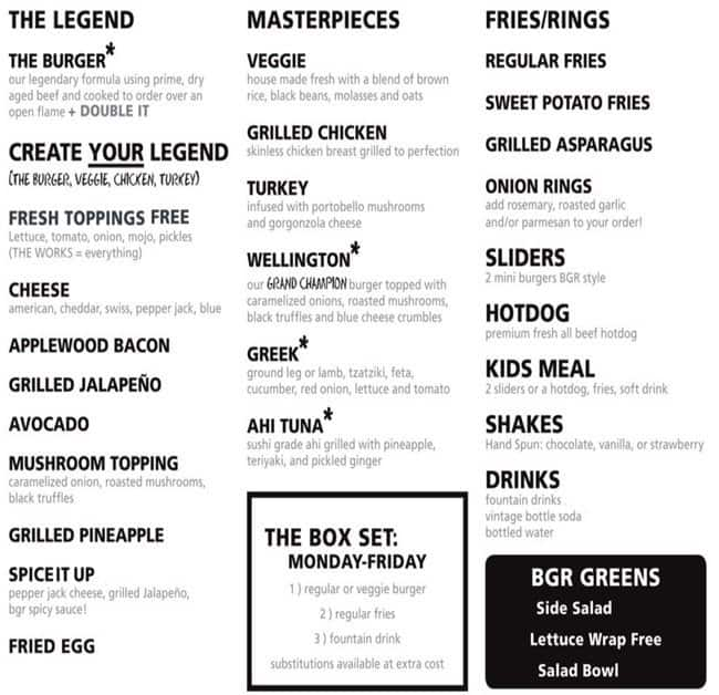 Bgr The Burger Joint Menu Menu For Bgr The Burger Joint