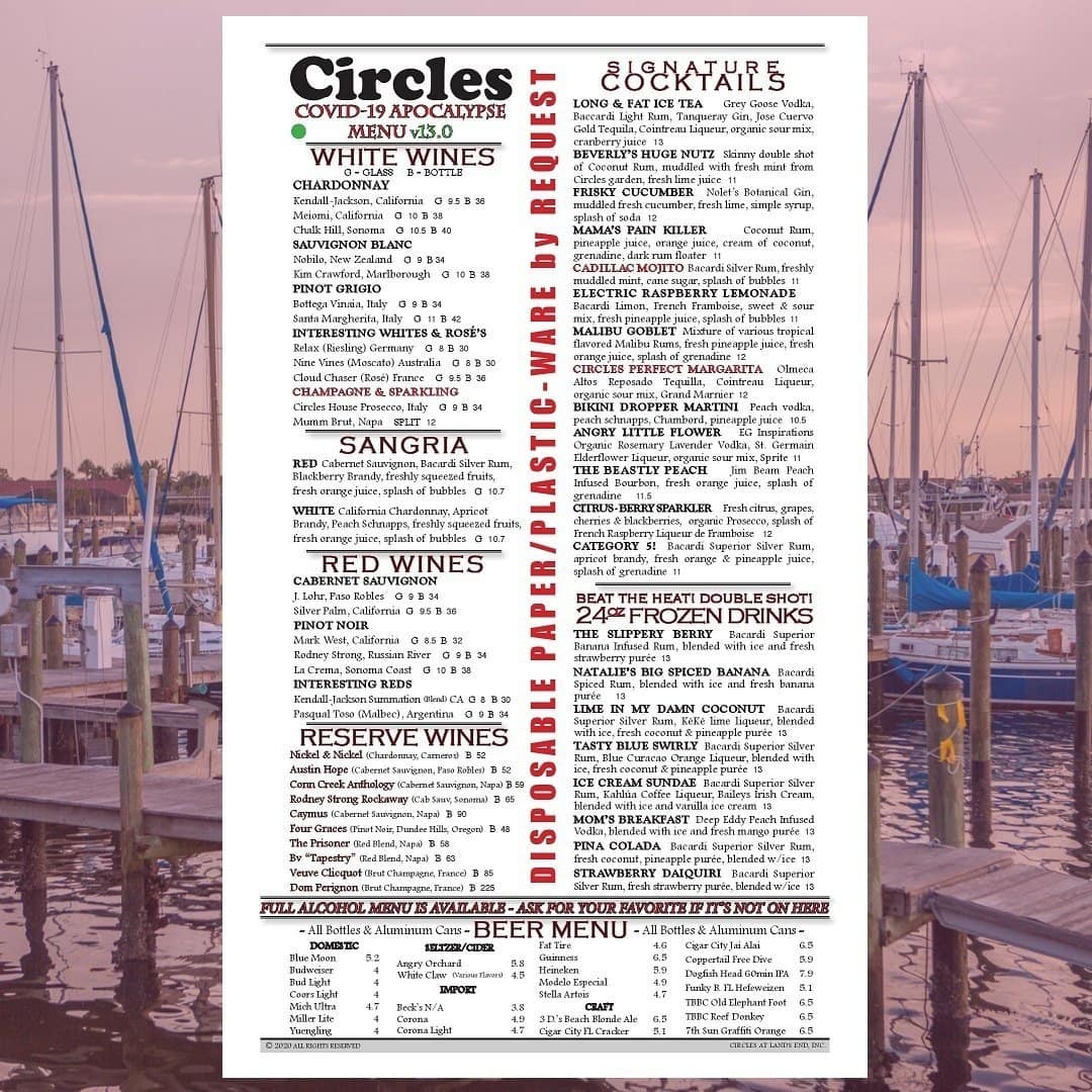 Menu at Circles Waterfront Restaurant, Apollo Beach