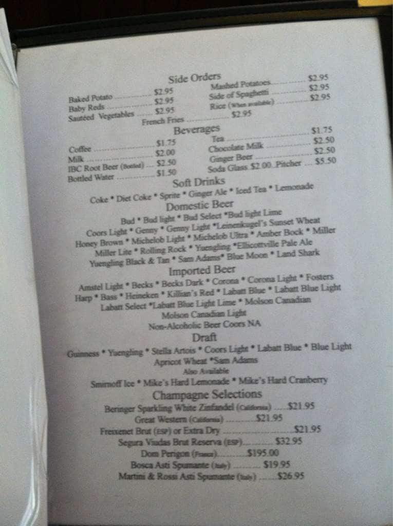 Menu at Mariners Landing restaurant, Olcott