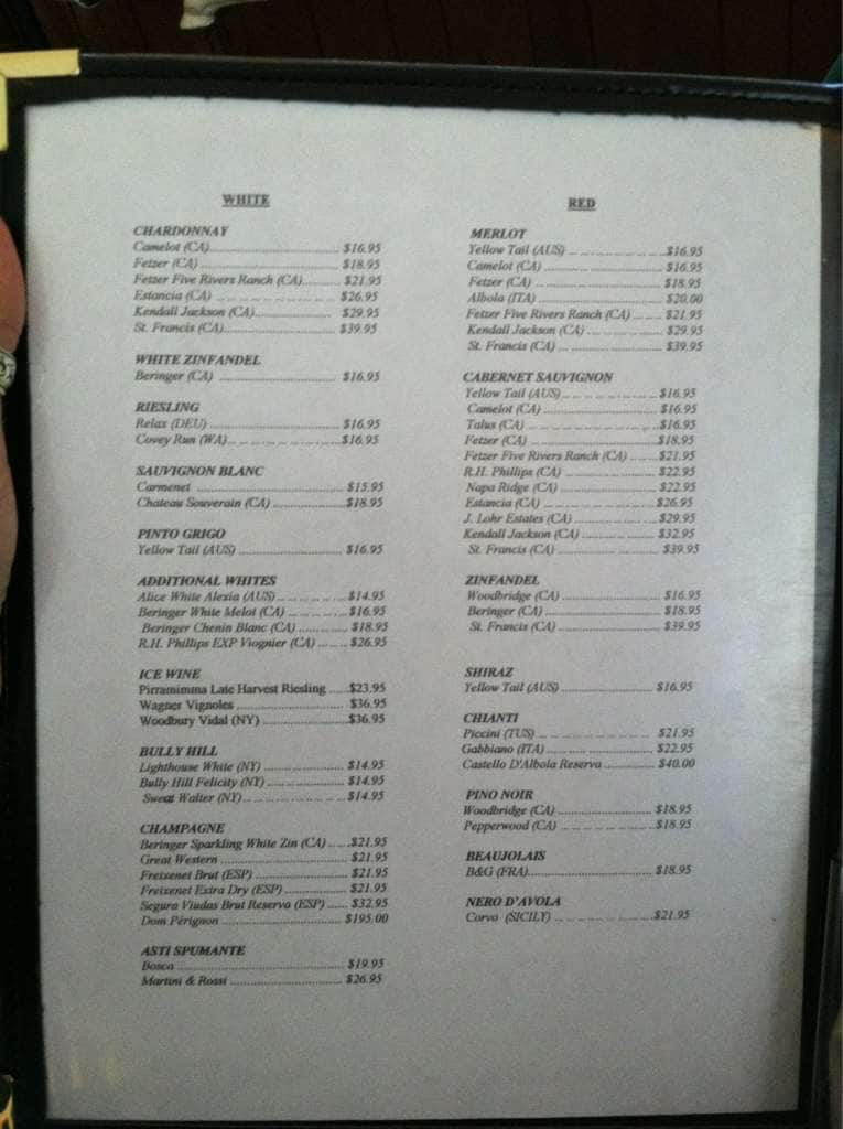 Menu at Mariners Landing restaurant, Olcott