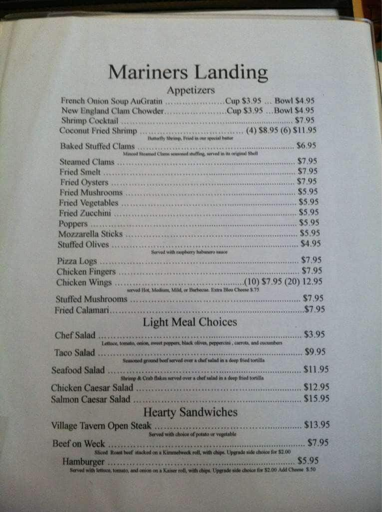 Menu at Mariners Landing restaurant, Olcott