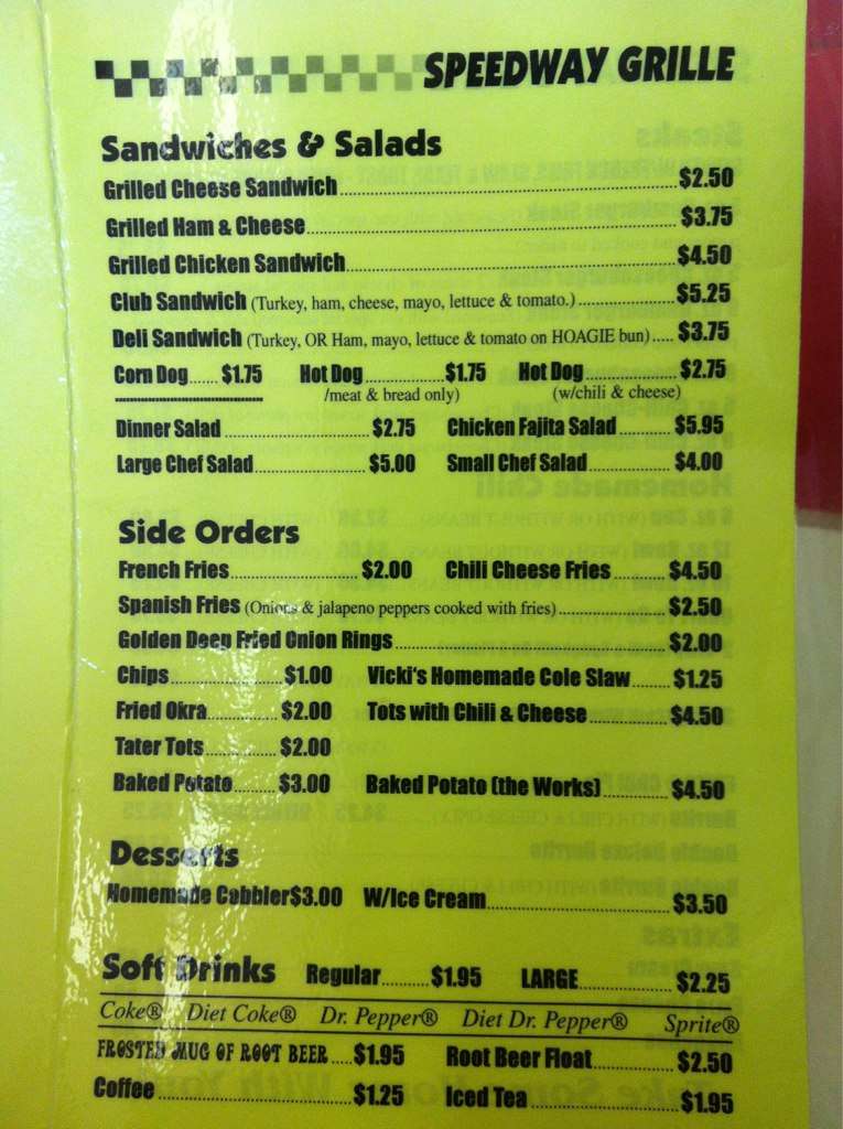 Speedway Food Menu