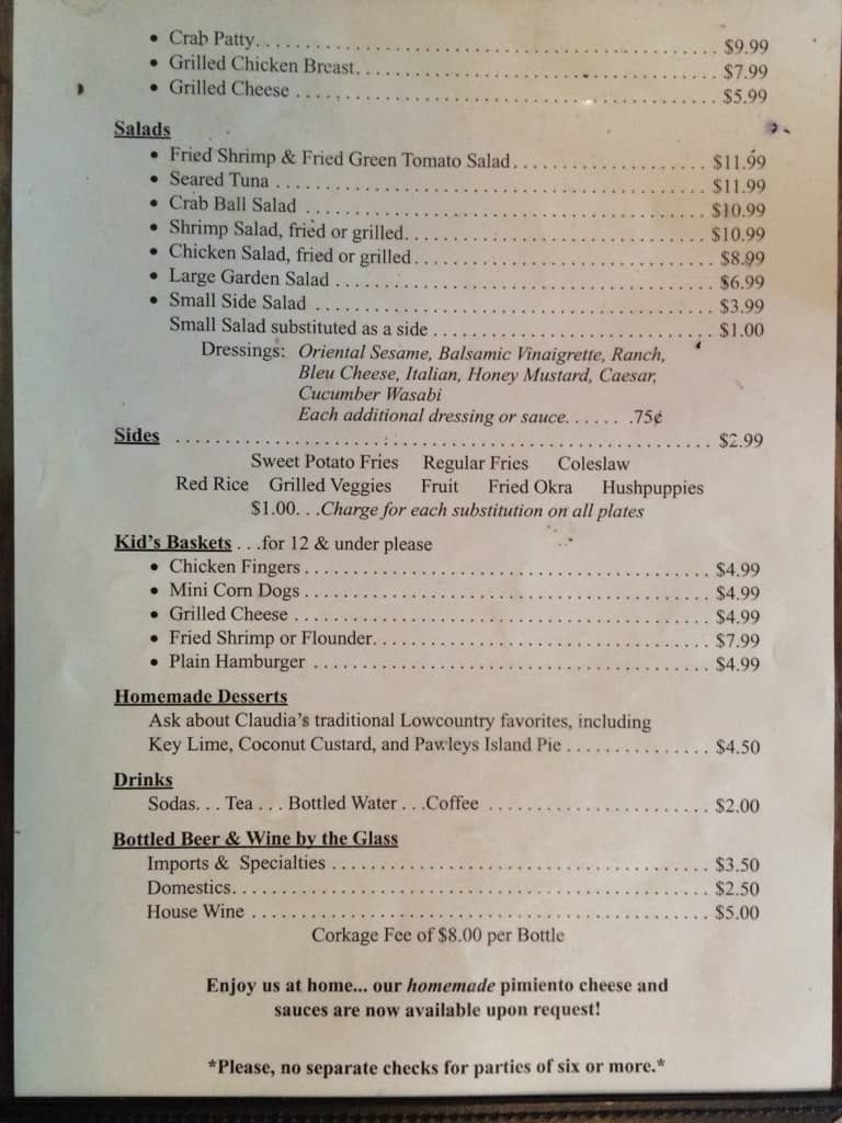 Menu at T W Graham & Co restaurant, McClellanville