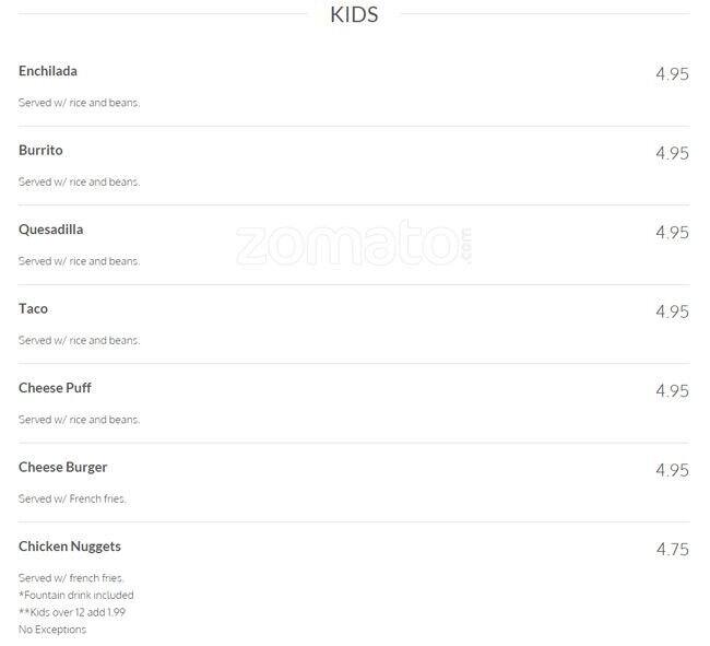 Los Generales menu