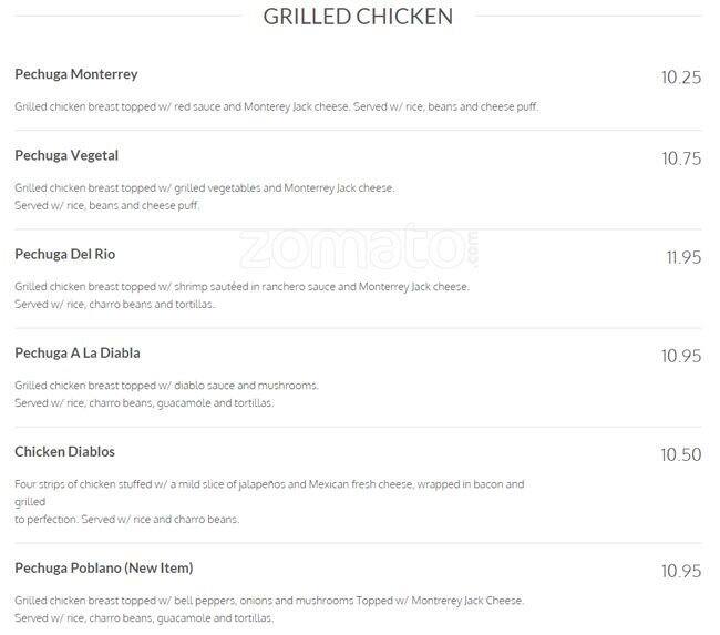 Los Generales menu