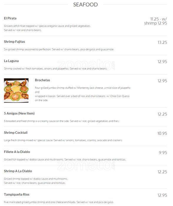 Los Generales menu
