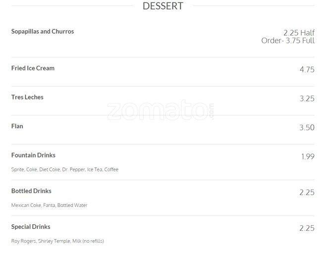 Los Generales menu