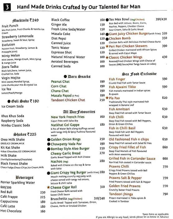 Menu at Egyptian Brewery, Amritsar, SCO 1213