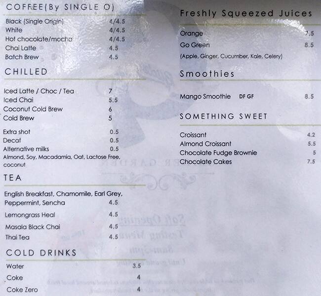 Menu at Glider Garden cafe, Potts Point