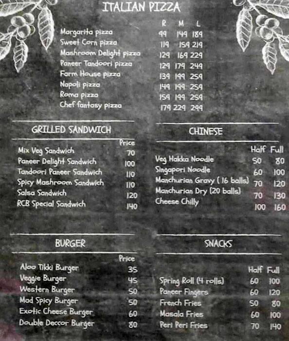 Menu of RCB Fast Food, Kharar Road, Mohali