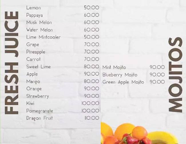 Menu of Fuel Juice & Pasta Bar, Ramapuram, Chennai