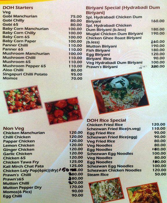 Menu at Drums Of Heaven, Mysuru