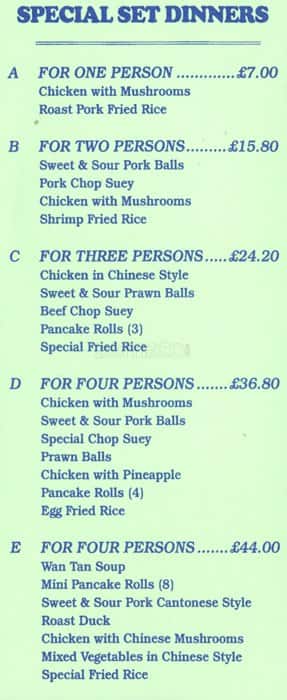 Menu at CHAN'S Restaurant, London