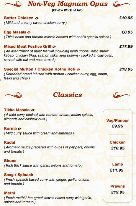 Menu at Manjal Restaurant, London