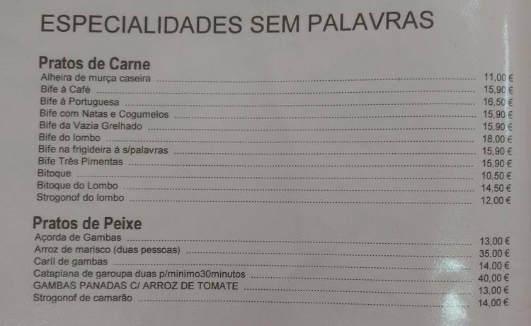 Sem Palavras Menu Menu De Sem Palavras Alvalade Lisboa