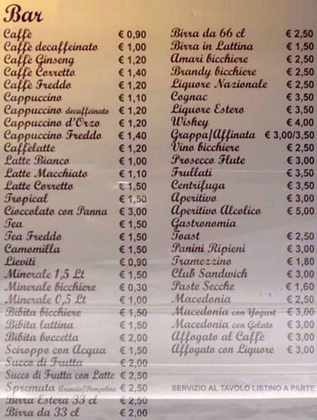 Menu di Caffè Pamphili 